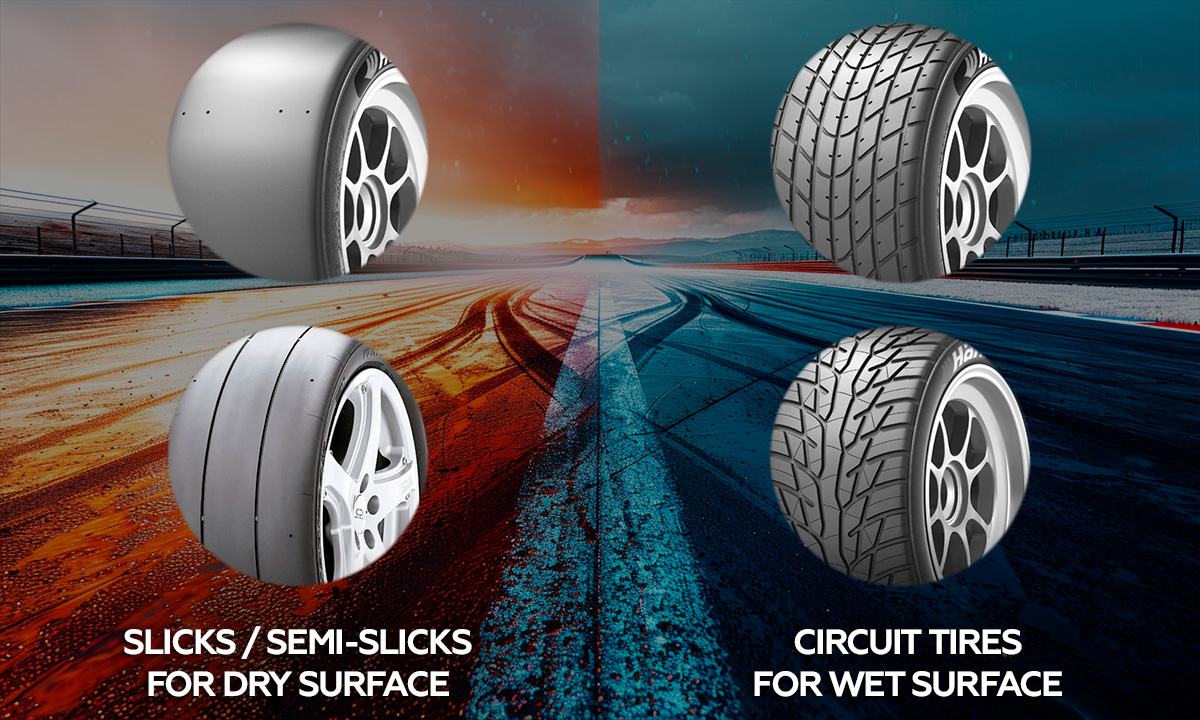 Circuit Slicks, Semi-Slicks and Tires for Wet Conditions Example